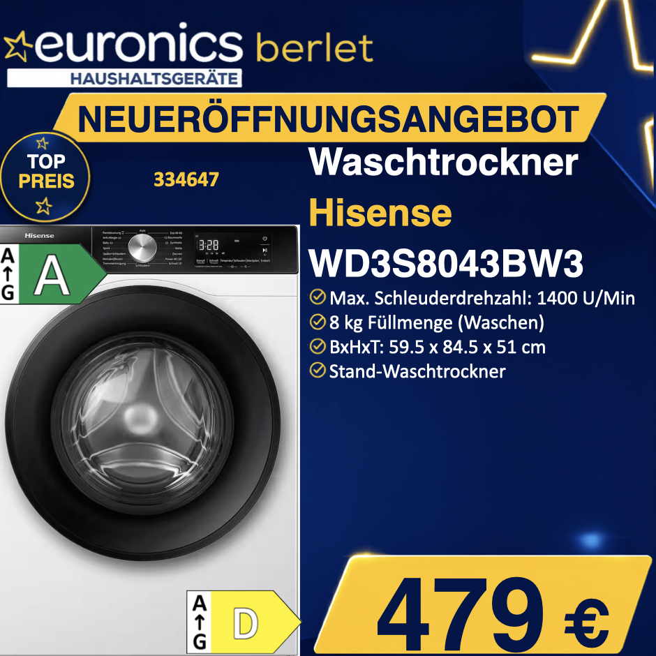 RUB Hisense Waschtrockner WD3S8043BW3 334647