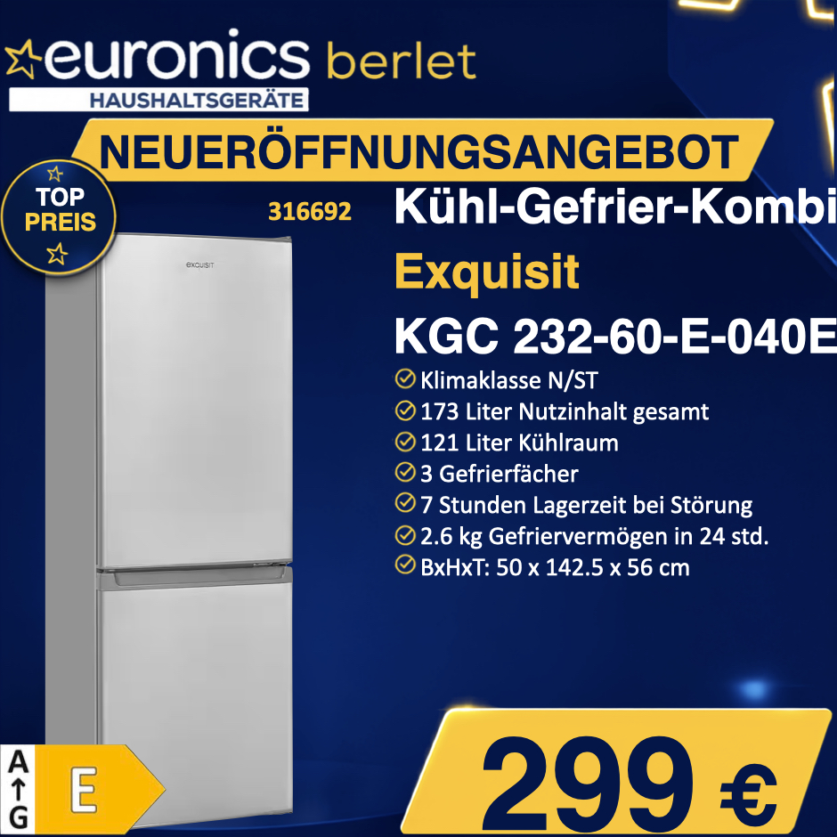 RUB Exquisit Kühl-Gefrier-Kombi KGC 232-60-E-040E silber 316692